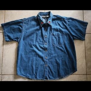 Embroidered Denim Button Down Shirt
